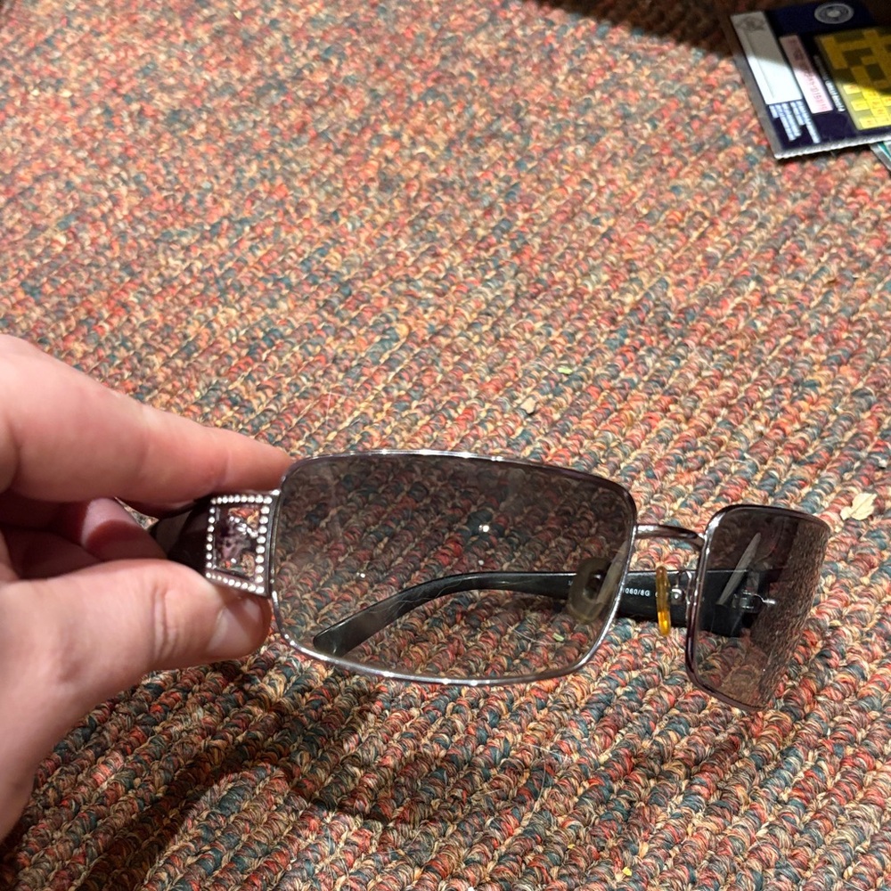 Silver Rectangular Sunglasses with Rhinestone Detail
